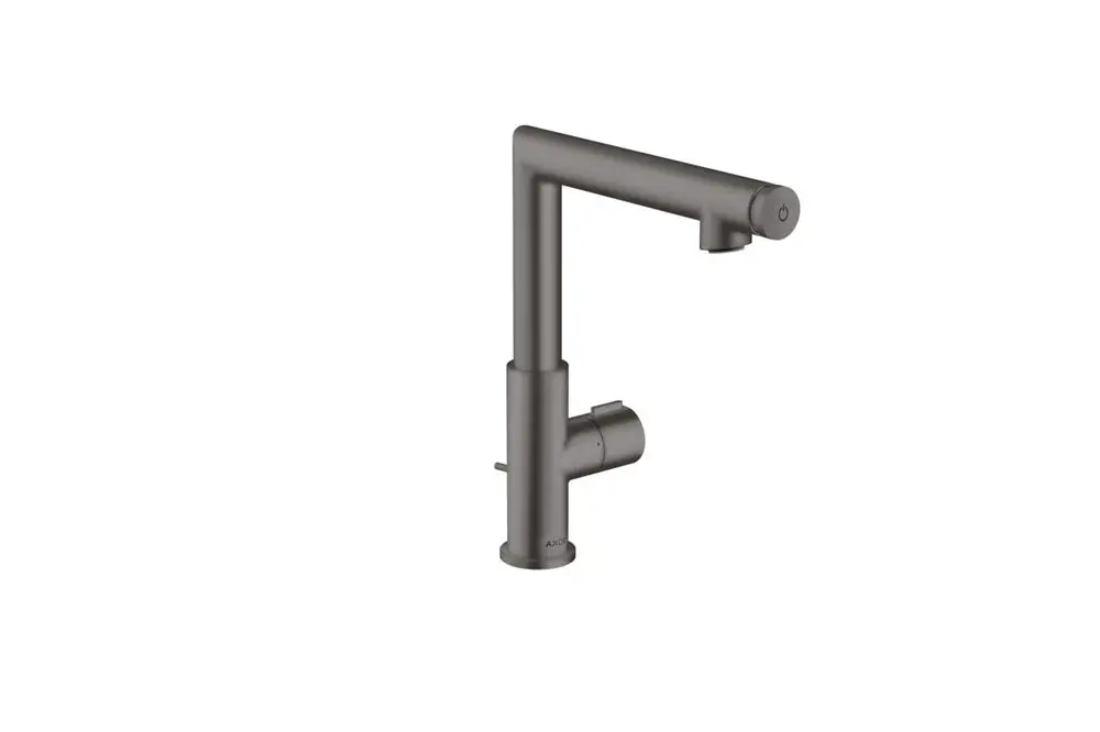 Waschtischmischer mit seitlichem Hebel und abgeflachtem Auslauf in Brushed Black Chrome, Teil der AXOR Kollektion, für Waschbeckenmontage konzipiert.